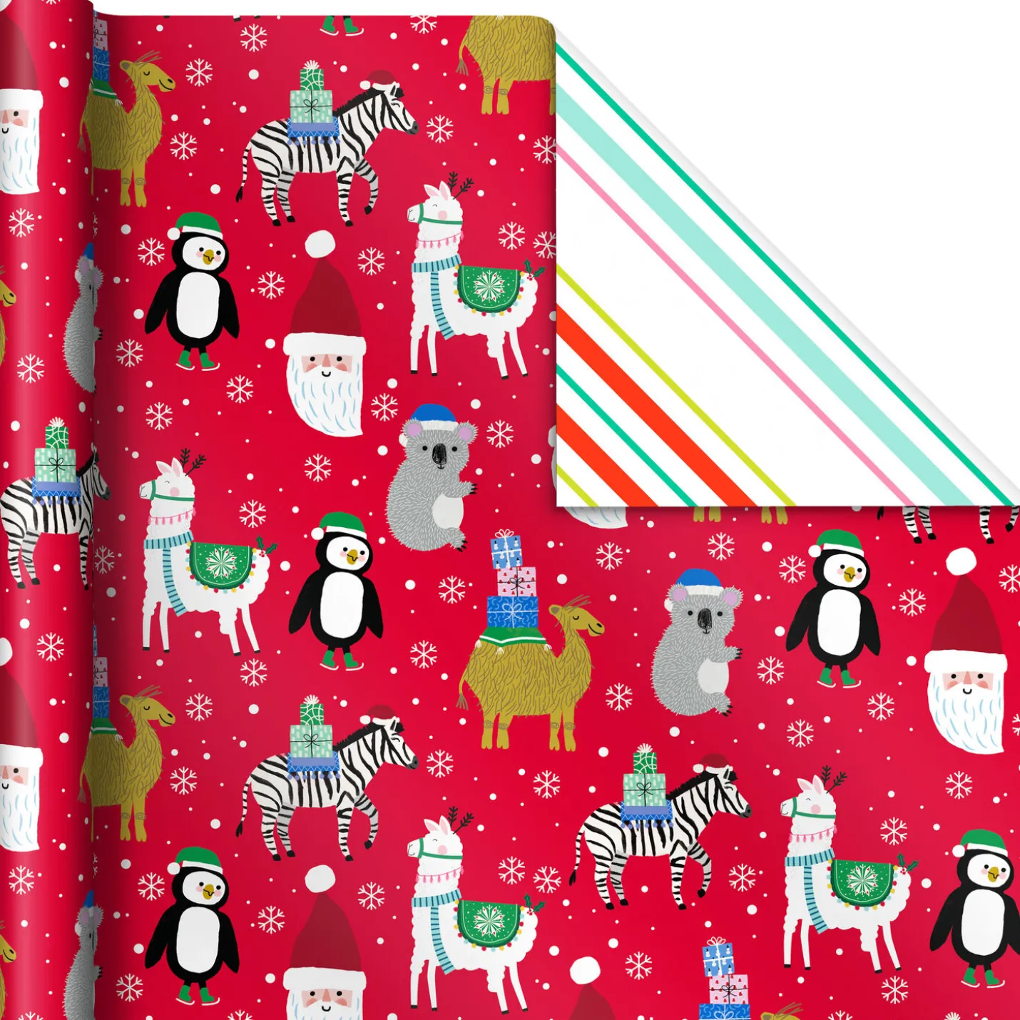 Winter Friends 3-Pack Reversible Kids Christmas Wrapping Paper Assortment, 120 sq. ft.