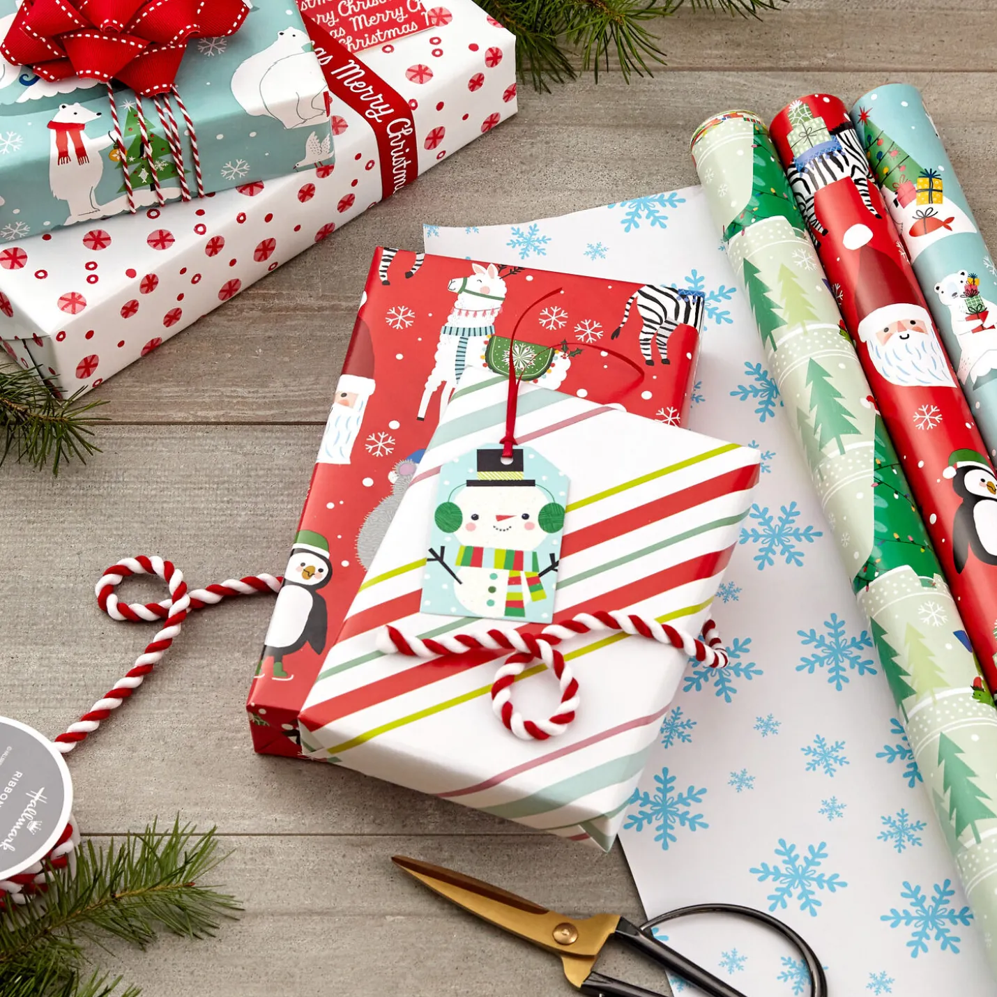 Winter Friends 3-Pack Reversible Kids Christmas Wrapping Paper Assortment, 120 sq. ft.