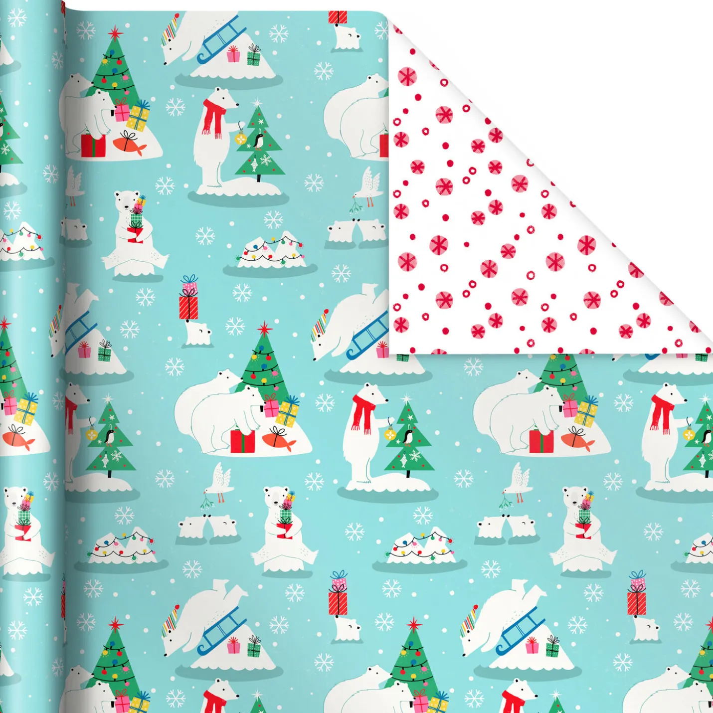 Winter Friends 3-Pack Reversible Kids Christmas Wrapping Paper Assortment, 120 sq. ft.