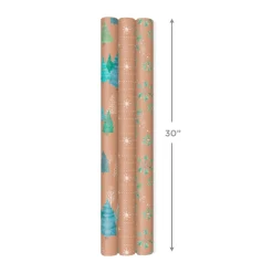 Winter Nature Kraft Prints 3-Pack Christmas Wrapping Paper, 90 sq. ft.