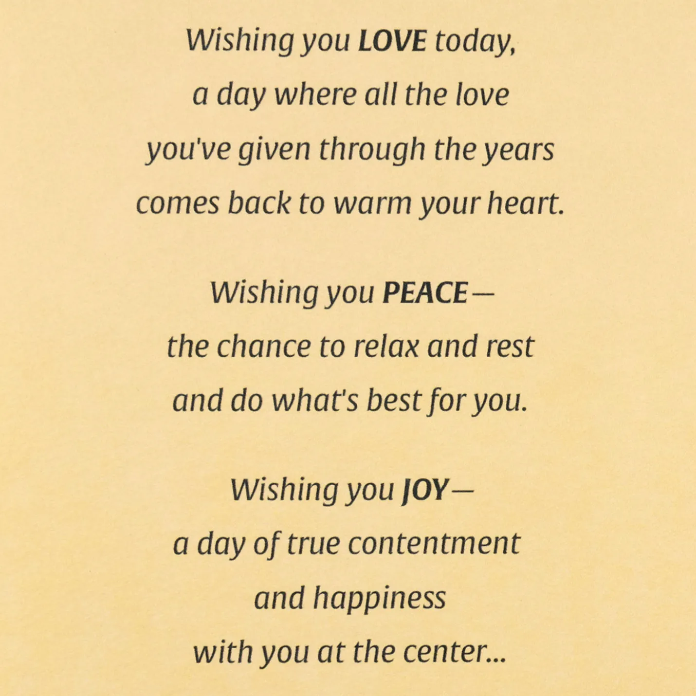 Wishing You Love, Peace, Joy Birthday Card for Mother