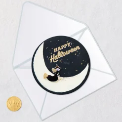 Witch on Broomstick Paper Craft Halloween Card With Motion