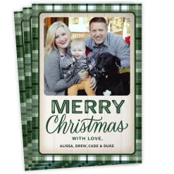 With Love Green Plaid Flat Christmas Photo Card