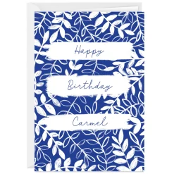 Wonderful Day Blue and White Foliage Custom Birthday Card