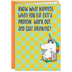 You Die Anyway, Meh Unicorn Funny Birthday Card