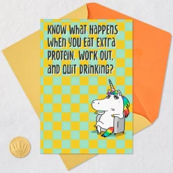 You Die Anyway, Meh Unicorn Funny Birthday Card