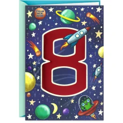You're a Stellar Kid 8th Birthday Card With Alien Decal