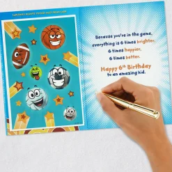 You're An Amazing Kid 6th Birthday Card With Sports Stickers