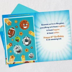 You're An Amazing Kid 6th Birthday Card With Sports Stickers