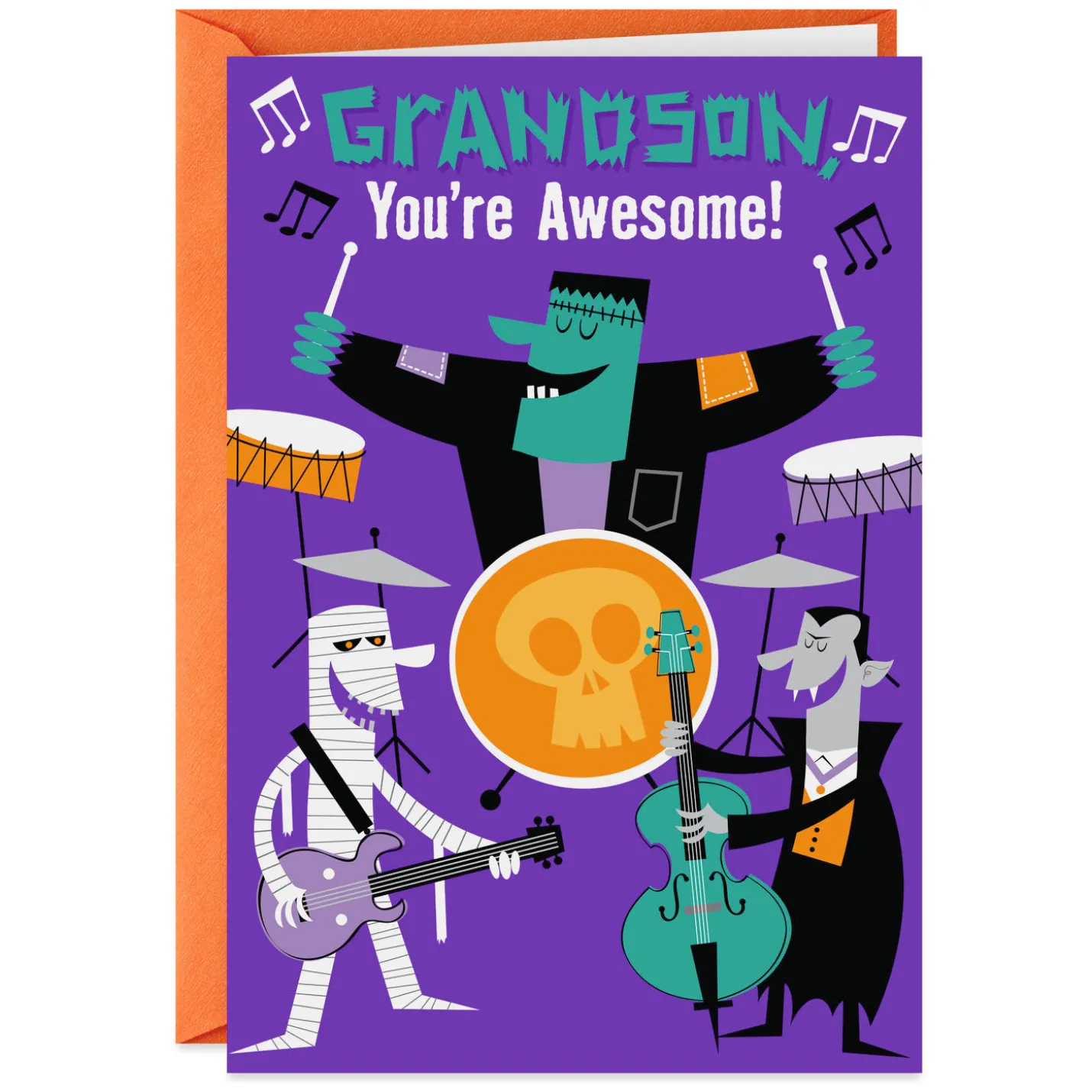 You Rock Monster Band Halloween Card for Grandson