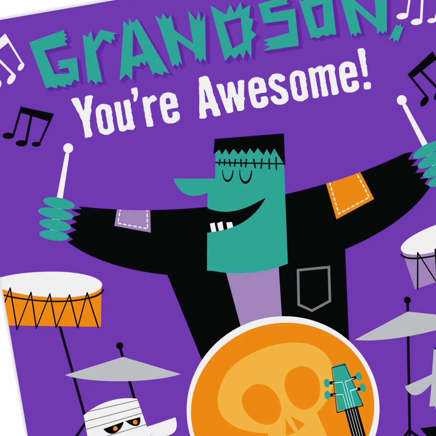 You Rock Monster Band Halloween Card for Grandson