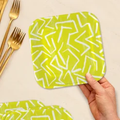 Zig-Zag Stripe on Yellow Dessert Plates, Pack of 8