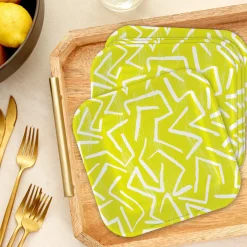 Zig-Zag Stripe on Yellow Dessert Plates, Pack of 8