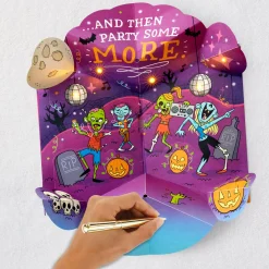 Zombie Dance Party Funny Musical Pop-Up Halloween Card With Light